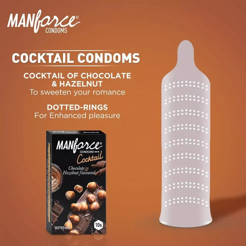 Mankind Pharma Manforce Cocktail Chocolate & Hazelnut Flavoured Dotted Ring Condoms (10pcs)