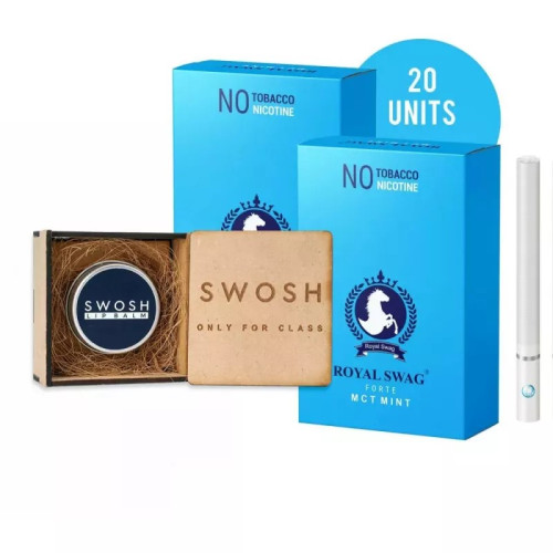 Royal Swag Ayurvedic & Herbal Cigarette Mint Flavour + Lip Balm (2 Box Each 10 sticks + 15g) (1Pack)