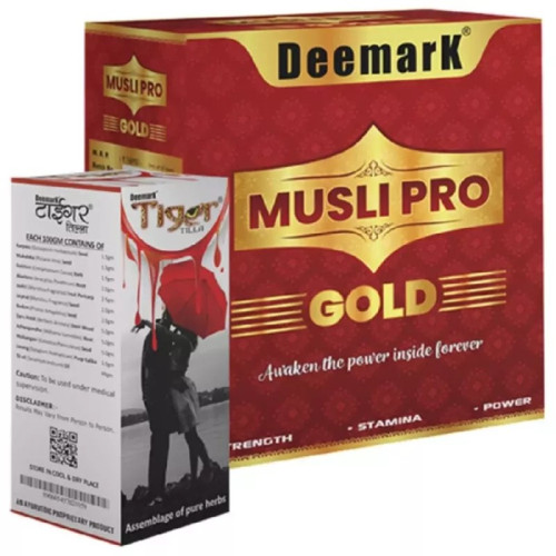 Deemark Musli Pro Gold  Capsules & Tiger Tilla Oil Combo (Each 60Cap + Oil 15ml) (1Pack)