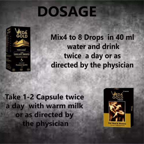 Veda Gold Pure Shilajit Drops & Veda Gold  Capsules (Drops 30ml + 10Cap) (1Pack)