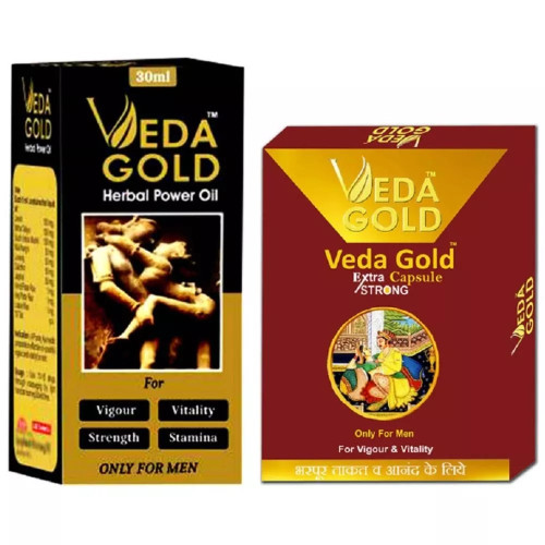 Veda Gold Herbal Power Oil & Veda Gold Extra Strong  Capsules (Oil 30ml + 10Cap) (1Pack)