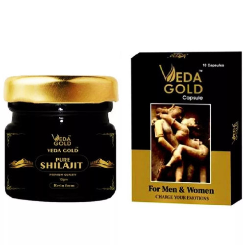Veda Gold Pure Shilajit Resin + Veda Gold  Capsules (15g + 10Cap) (1Pack)