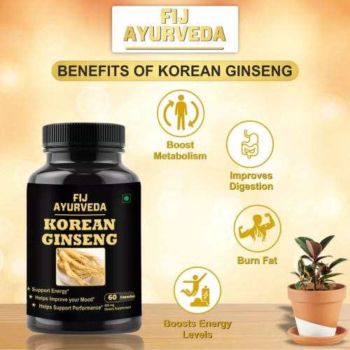 Fij Ayurveda Korean Ginseng Root Extract Dietary Supplement  Capsules (60 Capsules)