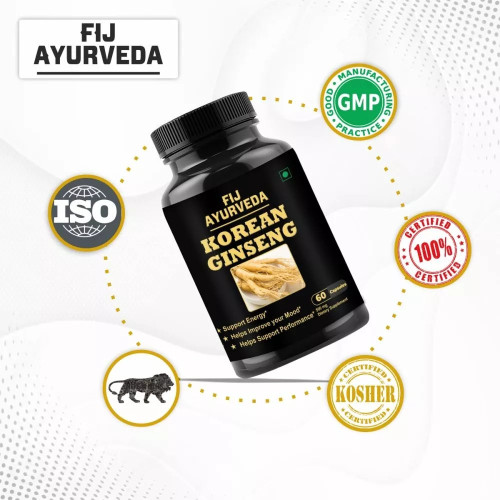 Fij Ayurveda Korean Ginseng Root Extract Dietary Supplement  Capsules (60 Capsules)