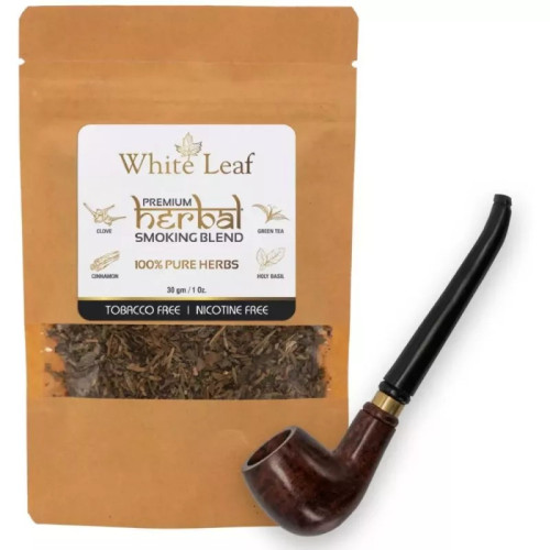 White Leaf Herbal Smoking Blend (30g) & 1 Wooden Pipe Combo (1Pack)