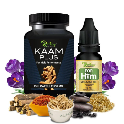 Riffway Kaam Plus  Capsules + For Him Oil (15Cap + 15ml Oil) (1Pack)