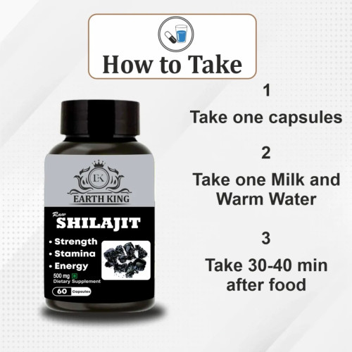 Earth King Raw Shilajit Strength Stamina Energy  Capsulesule (60 Capsules)
