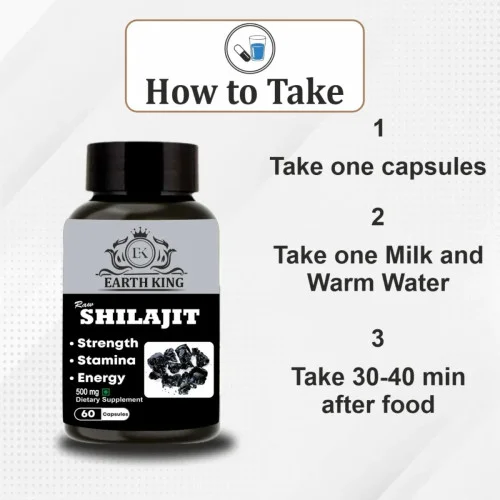Earth King Raw Shilajit Strength Stamina Energy  Capsulesule (60 Capsules)
