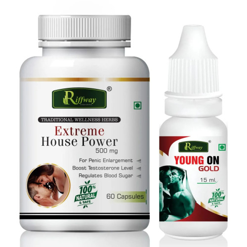 Riffway Extreme House Power  Capsules 500mg + Young On Gold Oil (60Cap + 15ml Oil) (1Pack)