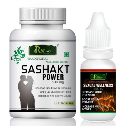 Riffway Sashakt Power  Capsules + Sexual Wellness Oil (60Cap + 15ml Oil) (1Pack)