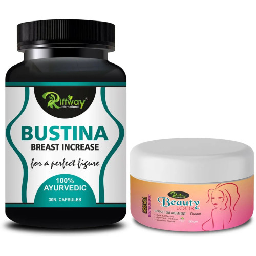 Riffway Bustina Breast Increase  Capsules + Beauty Look Cream (30Cap + Cream 50g) (1Pack)