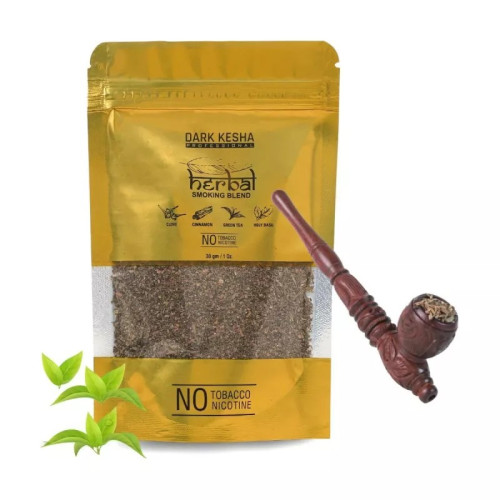 Dark Kesha Herbal Smoking Blend + Wooden Antique Pipe (30gm + 1pcs) (1Pack)