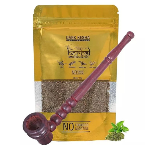 Dark Kesha Herbal Smoking Blend + Brown Bowl Pipe (30gm + 1pcs) (1Pack)