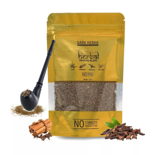 Dark Kesha Herbal Smoking Blend + Wooden Royal Black Pipe (30gm + 1pcs) (1Pack)