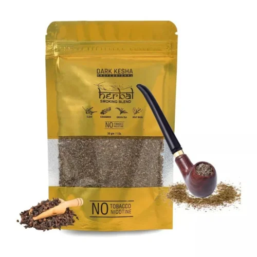 Dark Kesha Herbal Smoking Blend + Wooden Pipe Brown (30gm + 1pcs) (1Pack)