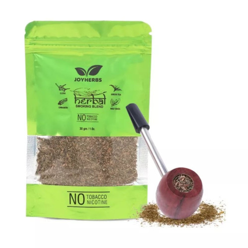 Joyherbs Herbal Smoking Blend + Wooden Steel Pipe (30gm + 1pcs) (1Pack)