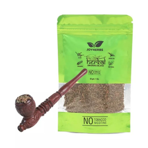 Joyherbs Herbal Smoking Blend + Wooden Antique Pipe (30gm + 1pcs) (1Pack)