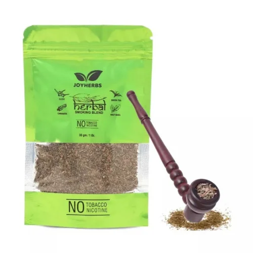 Joyherbs Herbal Smoking Blend + Wooden Brown Bowl Pipe (30gm + 1pcs) (1Pack)