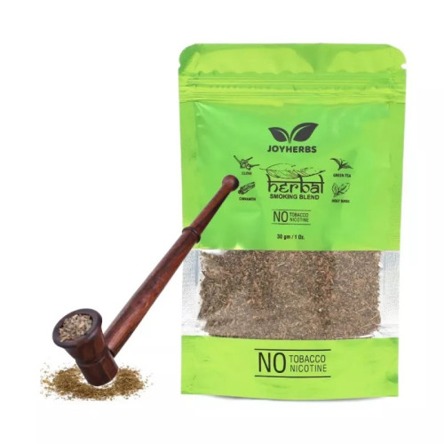 Joyherbs Herbal Smoking Blend + Wooden Pipe Brown Pot (30gm + 1pcs) (1Pack)