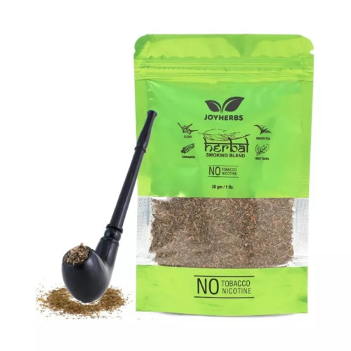 Joyherbs Herbal Smoking Blend + Wooden Royal Black Pipe (30gm + 1pcs) (1Pack)