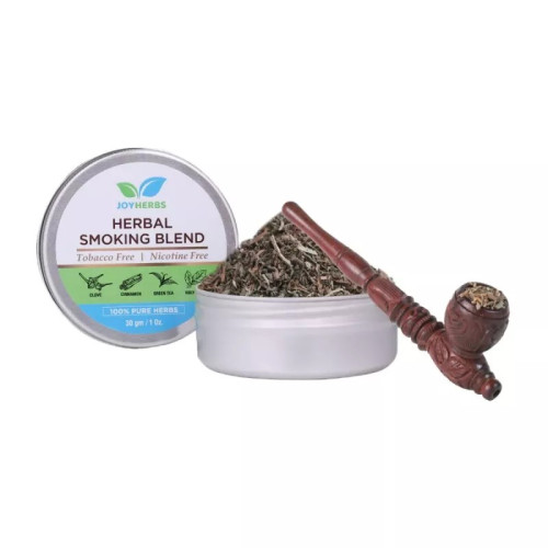 Joyherbs Herbal Smoking Blend Can + Wooden Antique Pipe (30gm + 1pcs) (1Pack)