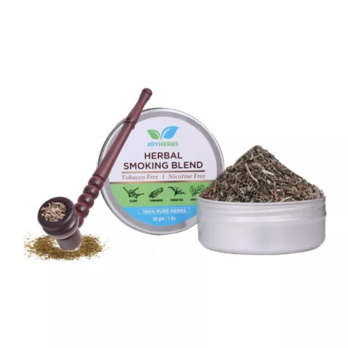 Joyherbs Herbal Smoking Blend Can + Wooden Brown Bowl Pipe (30gm + 1pcs) (1Pack)