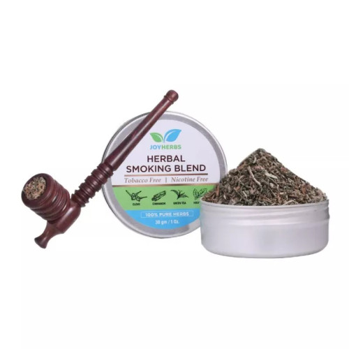 Joyherbs Herbal Smoking Blend Can + Wooden Circular Pipe (30gm + 1pcs) (1Pack)