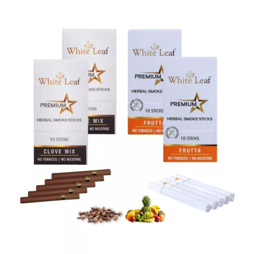 White Leaf Premium Herbal Cigarette Clove And Frutta Flavour (4 Boxes Each 10 Sticks) (1Pack)