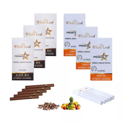 White Leaf Premium Herbal Cigarette Clove And Frutta Flavour (6 Boxes Each 10 Sticks) (60pcs)