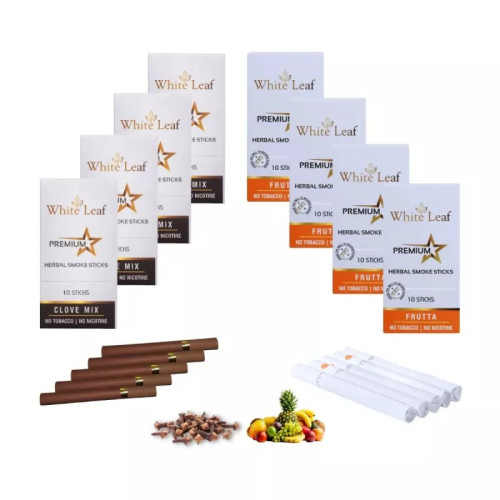 White Leaf Premium Herbal Cigarette Clove And Frutta Flavour (8 Boxes Each 10 Sticks) (80pcs)