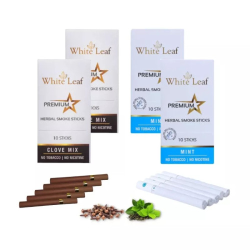White Leaf Premium Herbal Cigarette Clove And Mint Flavour (4 Boxes Each 10 Sticks) (40pcs)
