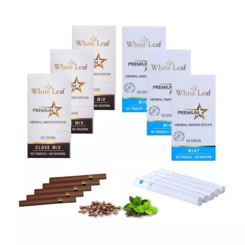 White Leaf Premium Herbal Cigarette Clove And Mint Flavour (6 Boxes Each 10 Sticks) (60pcs)