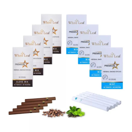 White Leaf Premium Herbal Cigarette Clove And Mint Flavour (8 Boxes Each 10 Sticks) (80pcs)