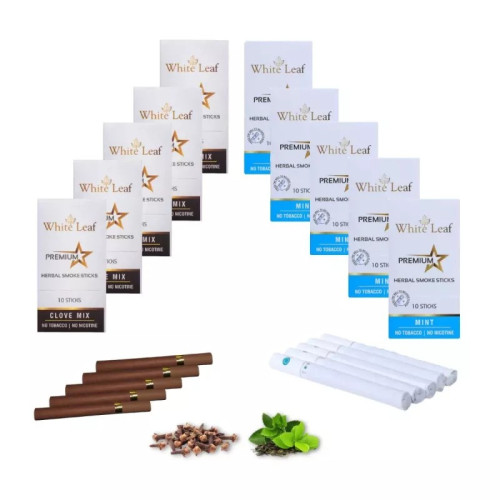 White Leaf Premium Herbal Cigarette Clove And Mint Flavour (10 Boxes Each 10 Sticks) (100pcs)