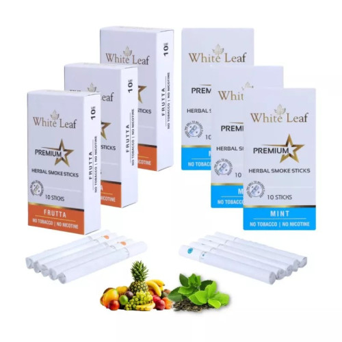 White Leaf Premium Herbal Cigarettes Frutta And Mint Flavour (6 Boxes Each 10 Sticks) (60pcs)