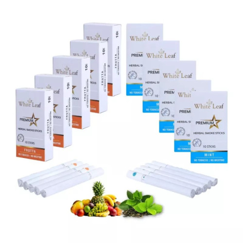 White Leaf Premium Herbal Cigarettes Frutta And Mint Flavour (10 Boxes Each 10 Sticks) (100pcs)
