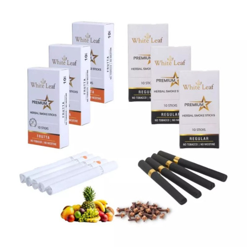 White Leaf Premium Herbal Cigarettes Frutta And Regular Flavour (6 Boxes Each 10 Sticks) (60pcs)