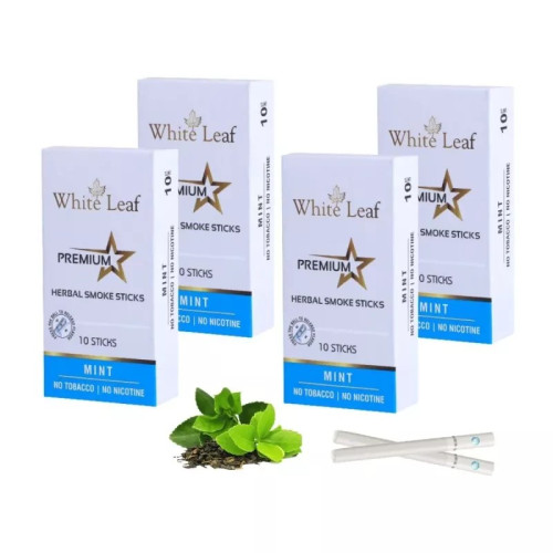White Leaf Premium Herbal Cigarettes Mint Flavour (10pcs, Pack of 4)