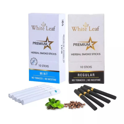 White Leaf Premium Herbal Cigarettes Mint And Regular Flavour (2 Boxes Each 10 Sticks) (20pcs)
