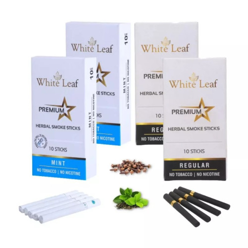 White Leaf Premium Herbal Cigarettes Mint And Regular Flavour (4 Boxes Each 10 Sticks) (40pcs)