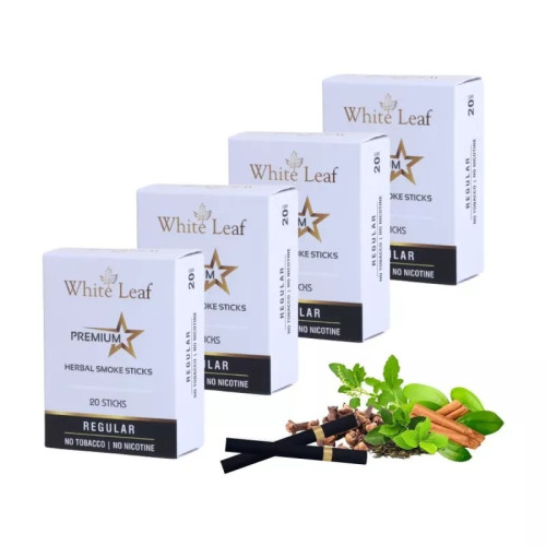 White Leaf Premium Herbal Cigarettes Regular Flavour (20pcs, Pack of 4)