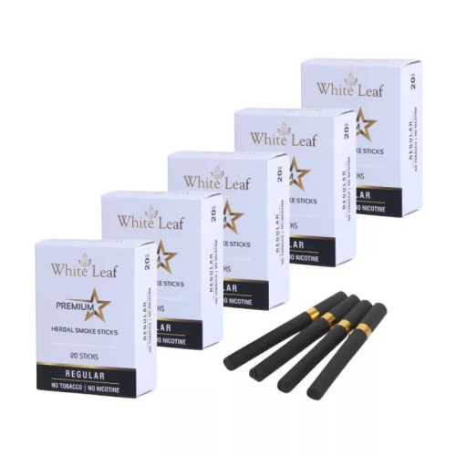 White Leaf Premium Herbal Cigarettes Regular Flavour (20pcs, Pack of 5)