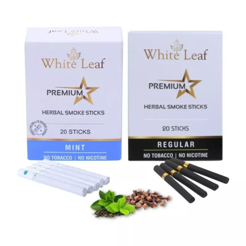 White Leaf Premium Herbal Cigarettes Mint And Regular Flavour (2 Boxes Each 20 Sticks) (40pcs)