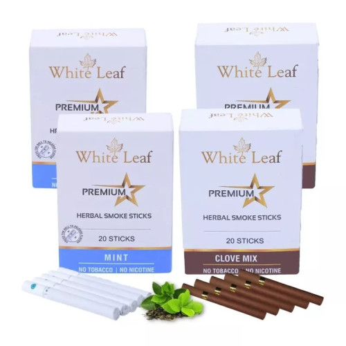 White Leaf Premium Herbal Cigarettes Clove And Mint Flavour (4 Boxes Each 20 Sticks) (80pcs)