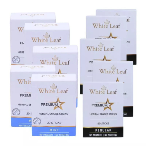 White Leaf Premium Herbal Cigarettes Mint And Regular Flavour (10 Boxes Each 20 Sticks) (200pcs)