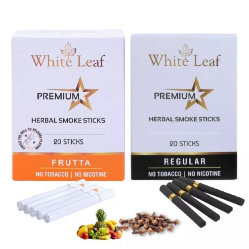 White Leaf Premium Herbal Cigarettes Frutta And Regular Flavour (2 Boxes Each 20 Sticks) (40pcs)