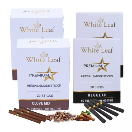 White Leaf Premium Herbal Cigarettes Clove And Regular Flavour (4 Boxes Each 20 Sticks) (80pcs)