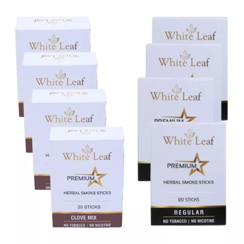 White Leaf Premium Herbal Cigarettes Clove And Regular Flavour (8 Boxes Each 20 Sticks) (160pcs)