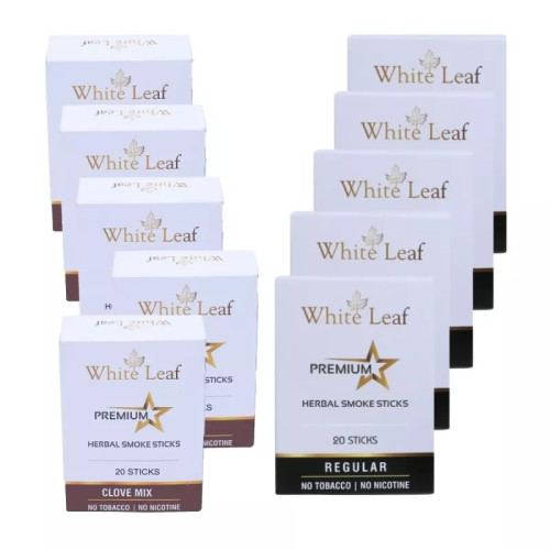 White Leaf Premium Herbal Cigarettes Clove And Regular Flavour (10 Boxes Each 20 Sticks) (200pcs)