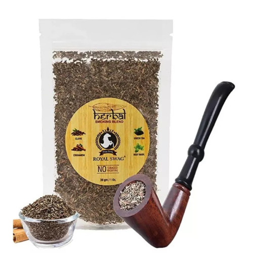Royal Swag Herbal Mix Smoking Blend + Wood Pipe (30gm + 1Pcs) (1Pack)